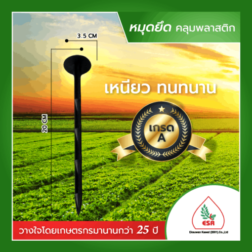 หมุดปักพลาสติกกันหญ้าขนาด 20 ซม (ลิ่มปักดิน / หมุดปักดิน / หมุดยึดพลาสติกคลุมวัชพืช ขนาด 8 นิ้ว)